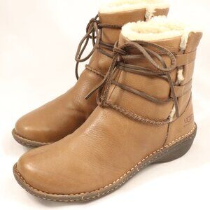 UGG Caspia Shearling Leather Boots – Women’s 10 Brown Tan Lace-Up Winter